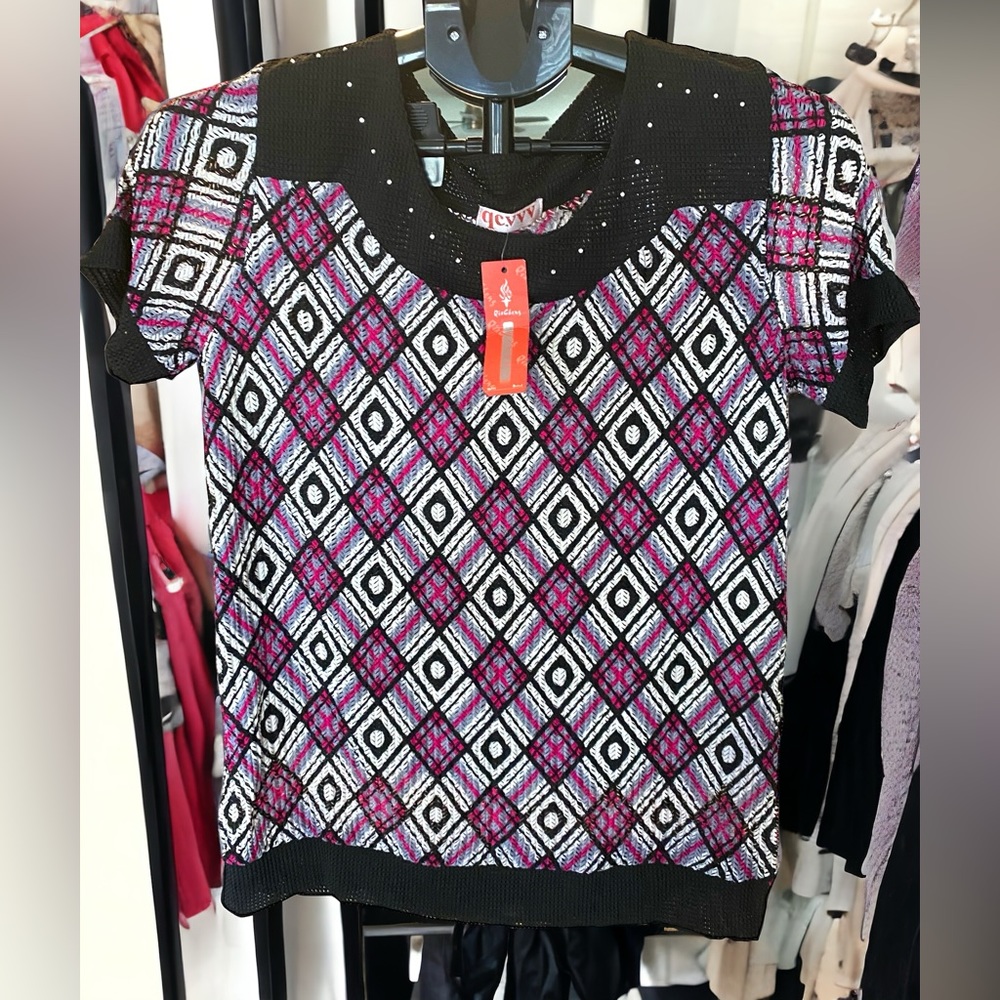 NWT Beautiful Pink/Black Mesh Blouse